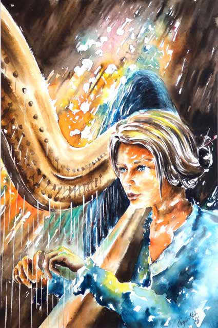 Mistik Işık ve Arp Kağıt Üzerine Suluboya 54x36 cm. 2016