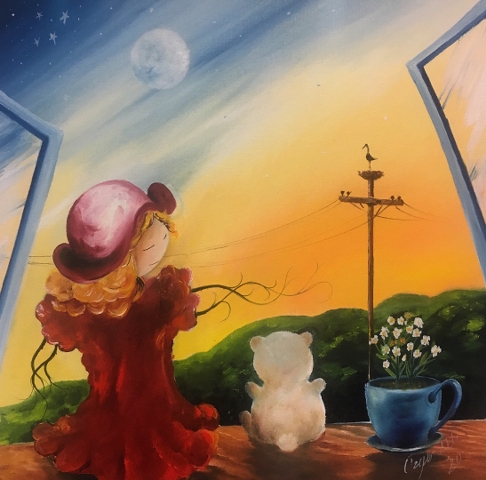 "The World of Children'' - At Sunset- 40x40cm Oil Color On Canvas 2020