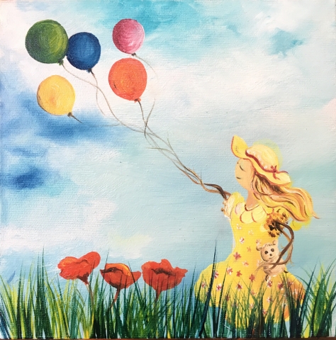 ''The World Of Children'' - Balloons- 20x20cm Oil Color On Canvas 2020