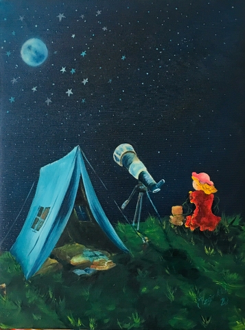 ''The World Of Children'' -Camp And Stars- 40x30cm Oil Color On Canvas 2020