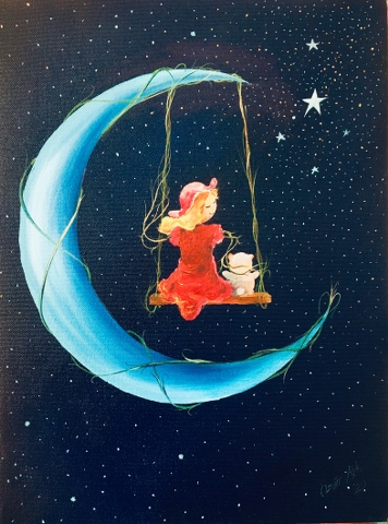 ''The World Of Children'' - Moon Swing- 40x30cm Oil Color On Canvas 2020