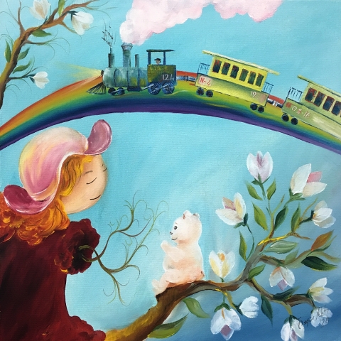 ''The World Of Children'' - Rainbow Train- 40x40cm Oil Color On Canvas 2020
