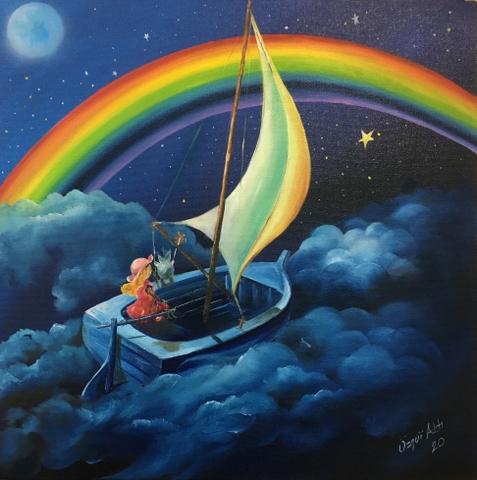 ''The World Of Children'' - Under The Rainbow- 40x40cm Oil Color On Canvas 2020